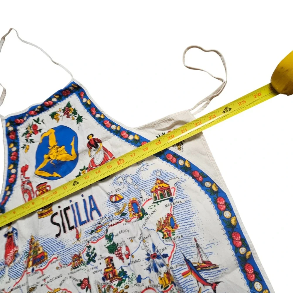 Vintage Sicilia Sicily‎ Map Art Cooking Apron People Town Cities Italy Cotton